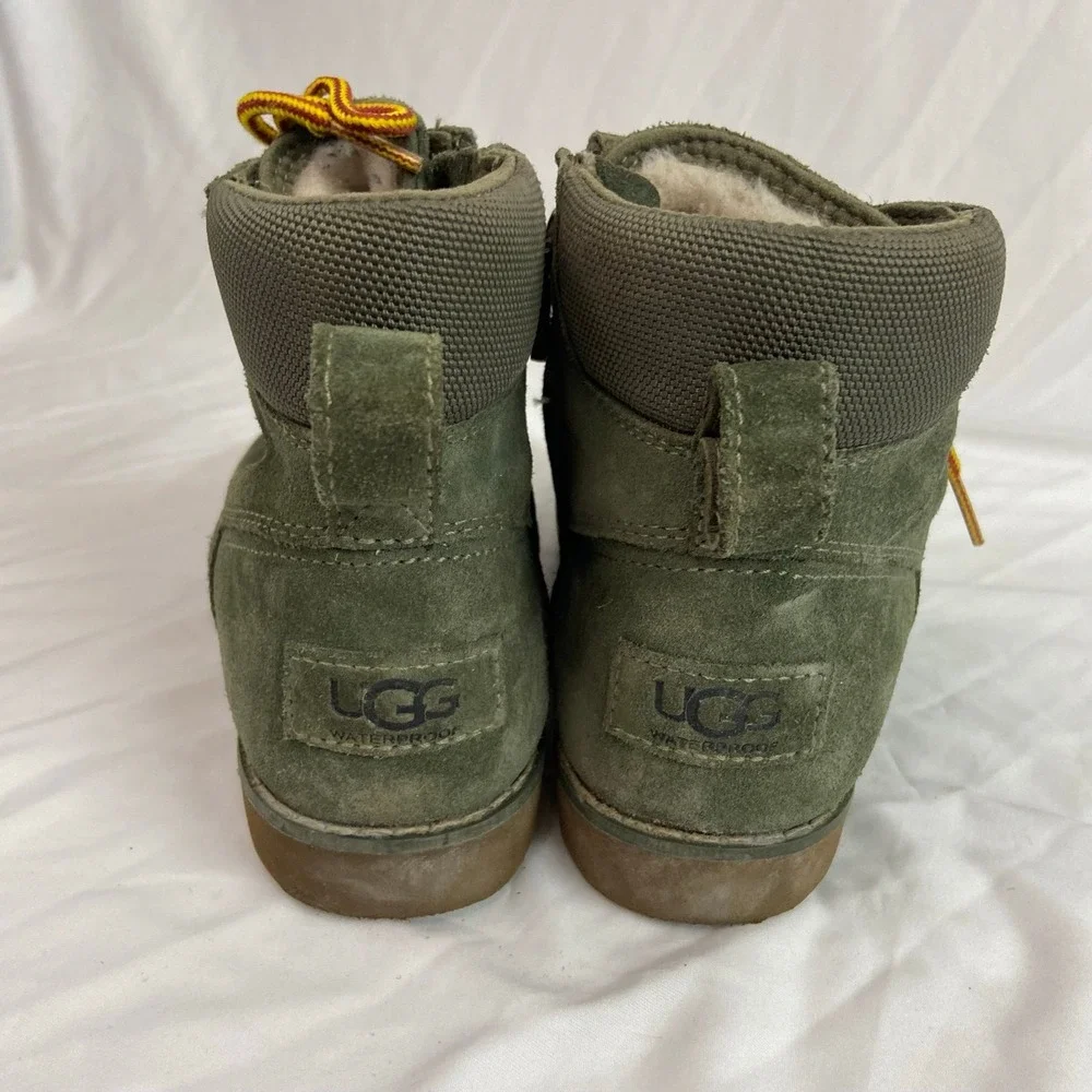 UGG youth girl's dark green insulated water resistant lace up‎ fur lined boots 2